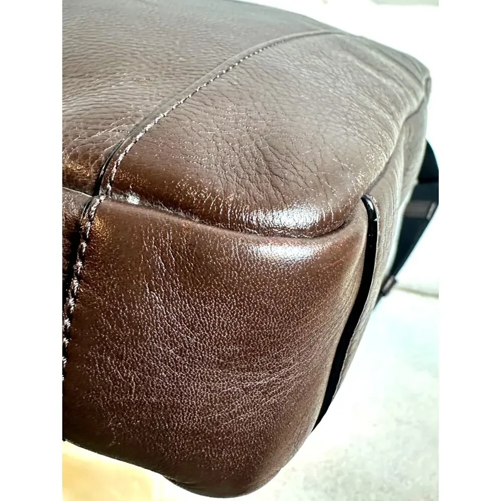 Coach Dark Brown Leather Laptop Bag Briefcase Crossbody Strap EUC